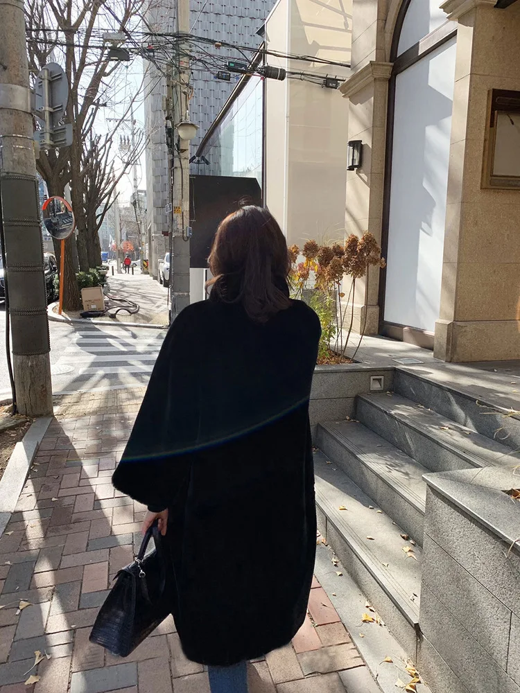 Faux fur water velvet plush long coat collar over the knee thick | Женская одежда