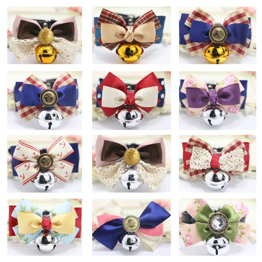 

Cat Collar Solid Color Bowknot Puppy Chihuahua Collars with Bell Adjustable Safety Buckle Cats Bow Tie Pets Accessories