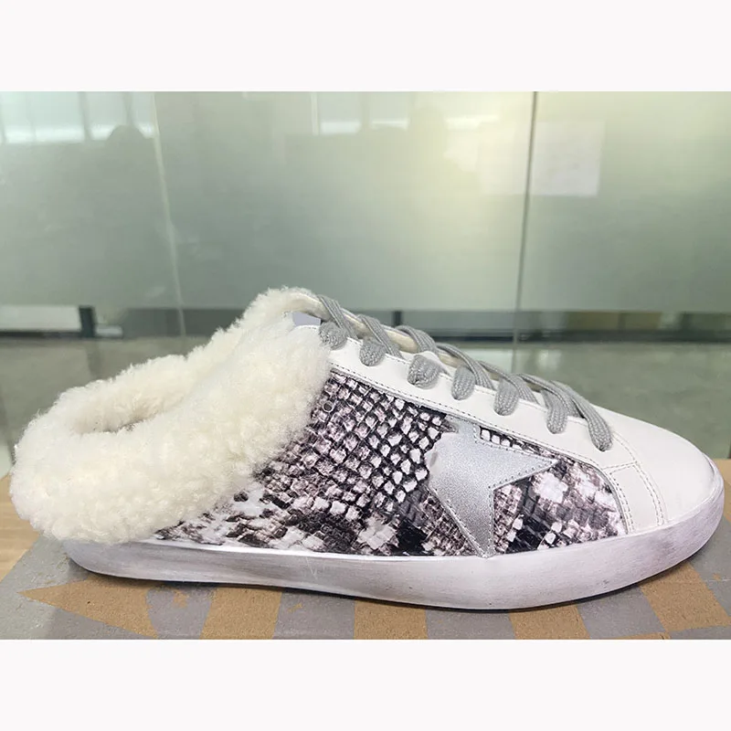 

Winter First Layer Cowhide Children's Old Small Dirty Shoes Casual Breathable Snake Print Parent-child Semi-rail Sneakers ST132