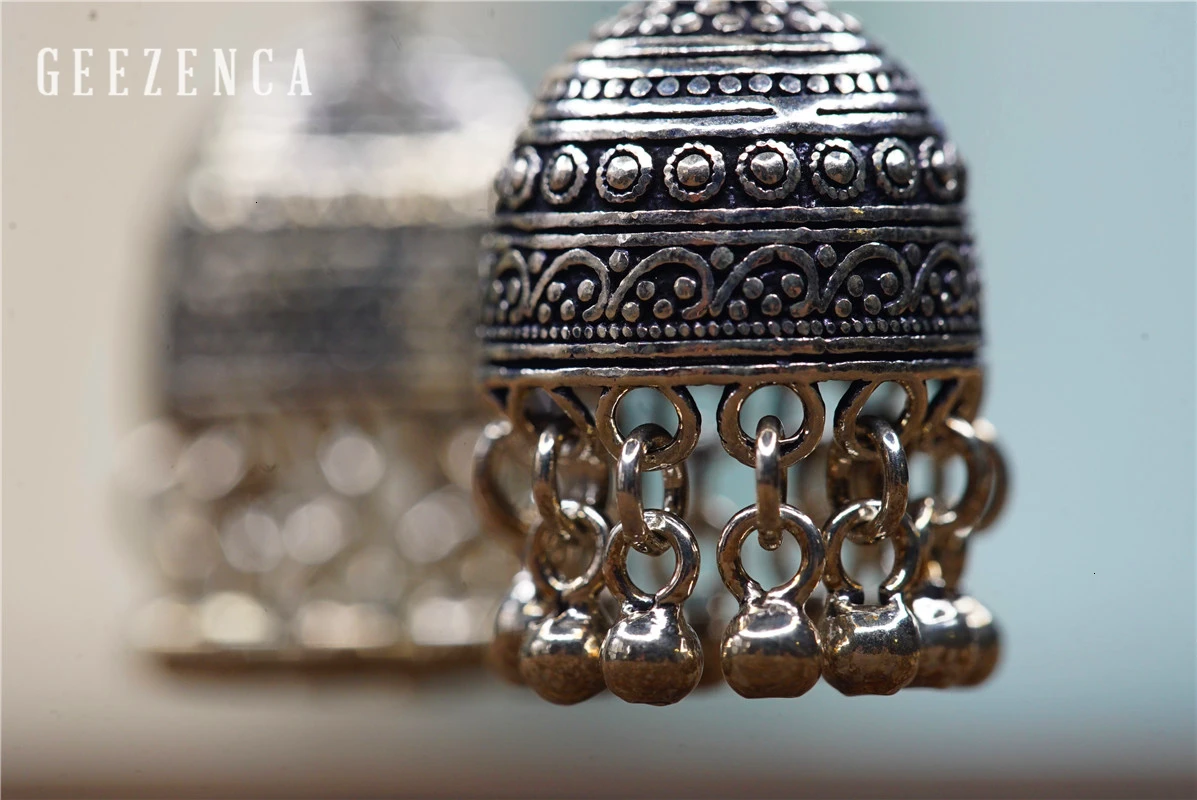 GEEZENCA 925 Sterling Silver Earrings for Women Indian Small Bells Beads Drop Earrings Ethnic Vintage Jewelry Party Gift