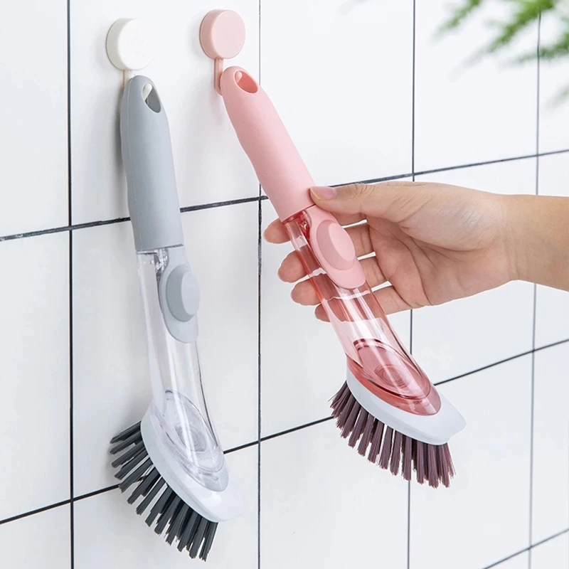 

Automatic Liquid Adding Sponge Dishwashing Brush Long Handle Refillable Bowls Kitchen Cleaning Utensils