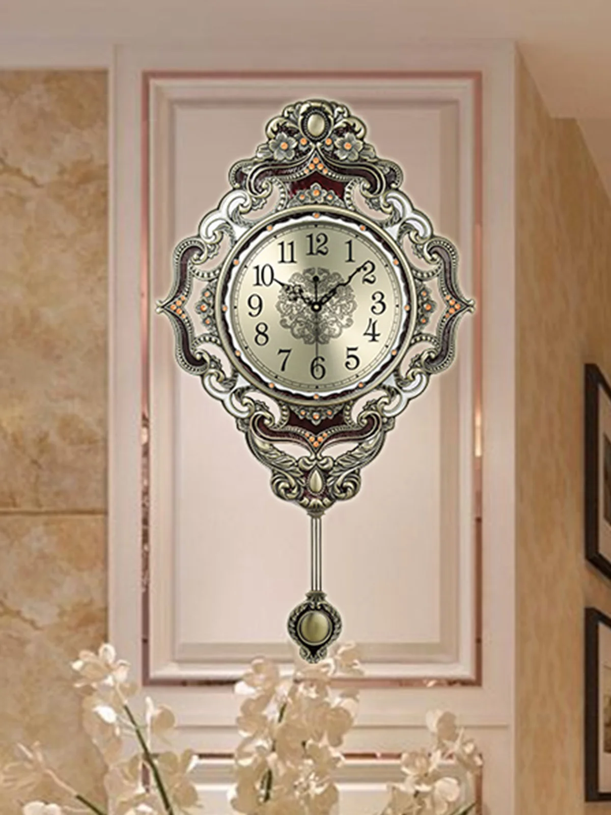 

Luxury European Wall Clock Vintage Pendulum Hanging Copper Modern Luxury Wall Clock Mute Horloge Murale Home Accessories DG50WC