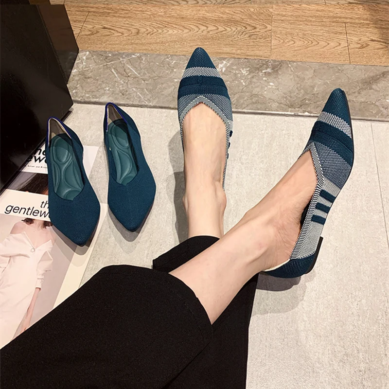 New Color Casual Women Soft Shoes Breathable Knit Pointed Shoes Women's Flat Shoes Ballet Single Shoes Comfortable Pregnant Shoe