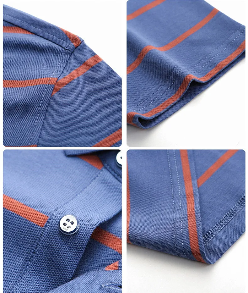 

Summer High Quality Young Middle-aged Short Sleeve Lapel T-shirt Men's Slim Mixed Cotton Stripe Polo Shirt Casual Tops Tees