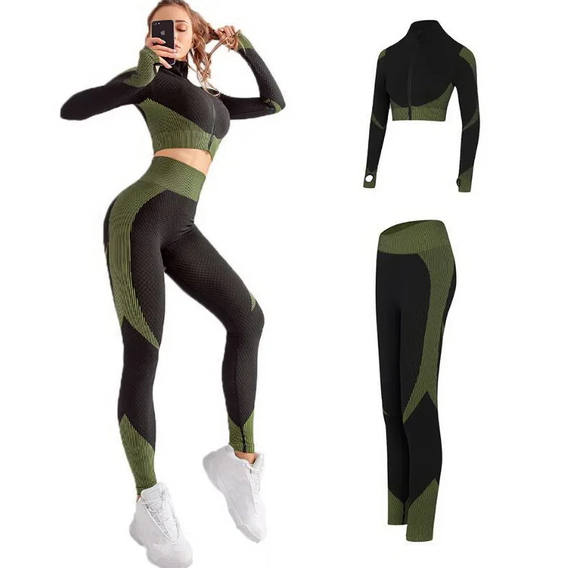 Женский комплект для йоги из 2 предметов спортивный костюм с длинным рукавом