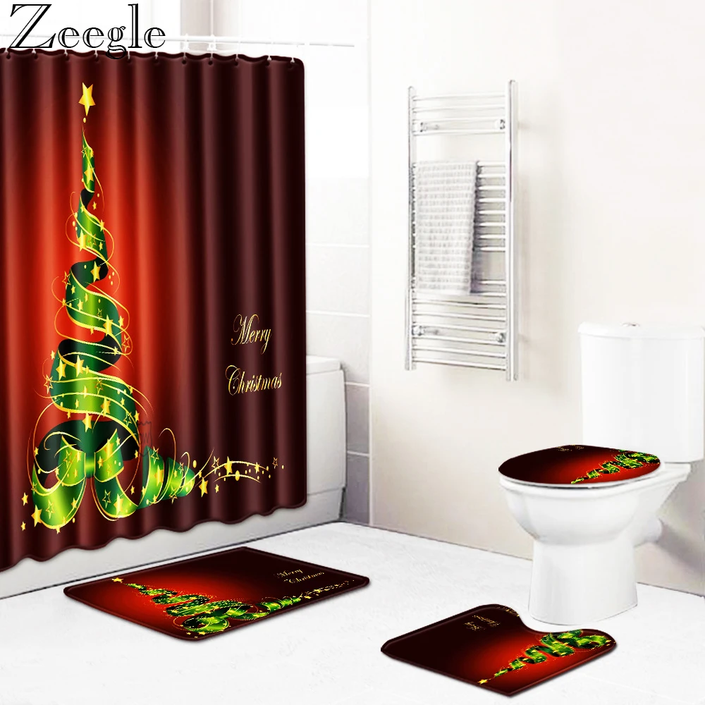 

Рождественский набор ковриков для ванной Zeegle, нескользящий коврик для душа, Впитывающий Коврик для туалета, моющийся коврик для ванной