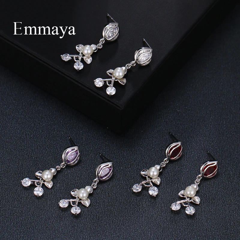 Emmaya New Fashion Distinctive Modelling With Pearl Hollow Out Contain Shiny Zirocnia Stone For Girl Fascinating Earring Banquet | Украшения