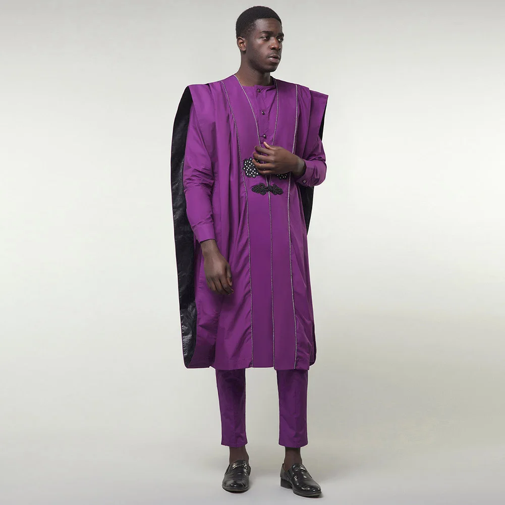 SUNGIFT Men's African Stylish Clothing Printed Agbada Dashiki Top Shirts and Pants Boubous Slim Fit Breathable Outfits 3 Pieces