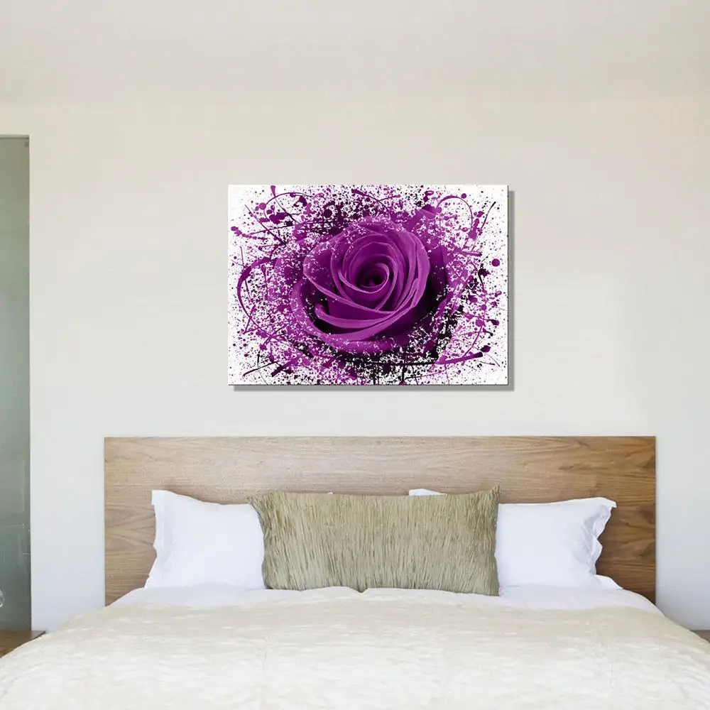 

Картины маслом на холсте, цветочное художественное украшение для дома, красивые цветочные фиолетовые розы, Офисная бара, большая декоратив...