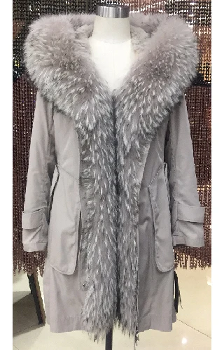 beige 890 D17 hjhz Женская зимняя длинная парка, пальто, куртка с капюшоном, Воротник из лисы и енота, съемная подкладка из кролика, 9-19808 - Цвет: beige 890 D17 hjhz