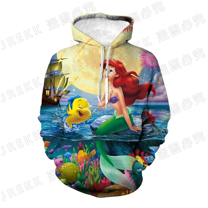

2021 Fashion Casual Sweatshirts Men Women Children The Little Mermaid Hoodies 3D Printed Streetwear Pullover Boy Girl Kids Tops