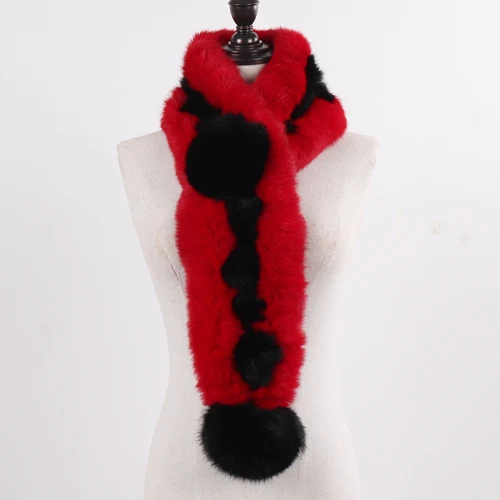 red and black 2 Бренд леди натуральный кроличий мех шарф женский зимний толстый теплый натуральный шерстяной шарф Россия женские уличные меховые шарфы - Цвет: red and black 2