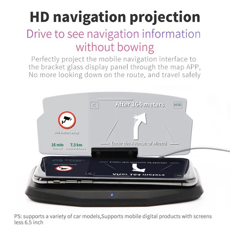 2021 Hot Sale Wireless Charger Car HUD Head Up Display Phone Navigation Holder Qi Charge Dock