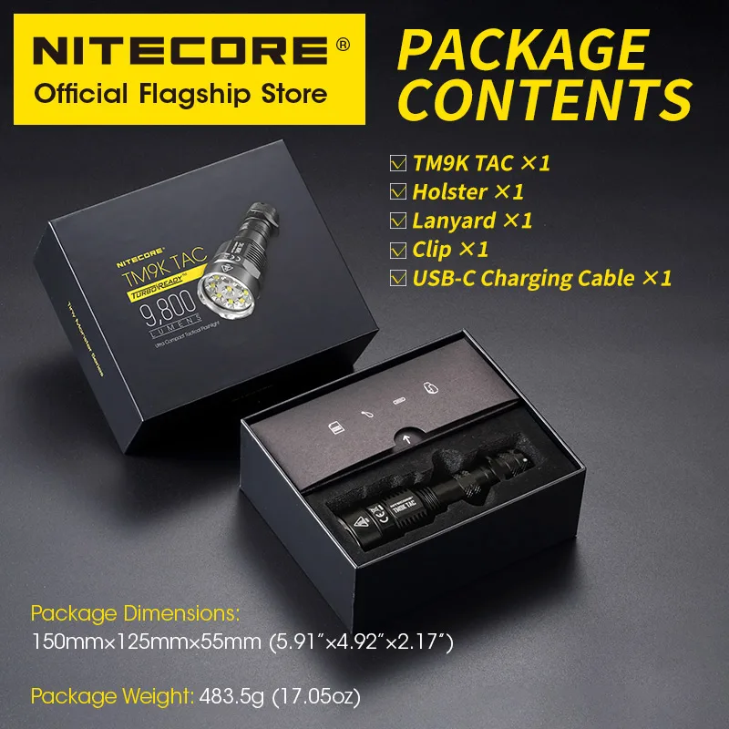Тактический фонарик NITECORE TM9K TAC 2021 люмен перезаряжаемый от USB мощный светодиодный