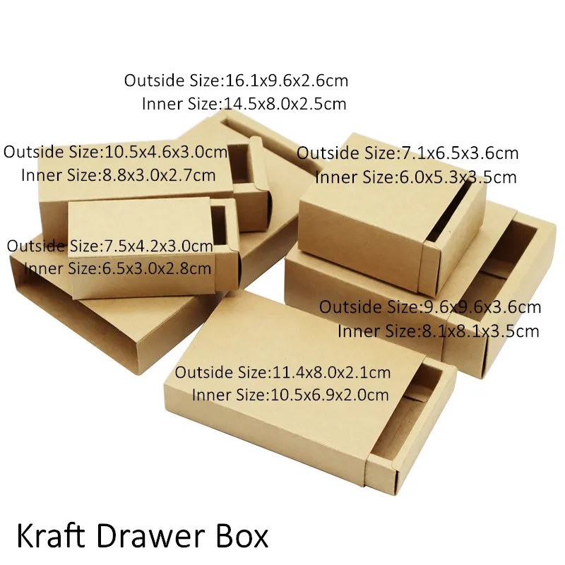 

50Pcs/lot Multi-size Black/Kraft Cardboard drawer Type Paper Box Jewelry Gift Boxes Handmade Carton Folding Storage Box