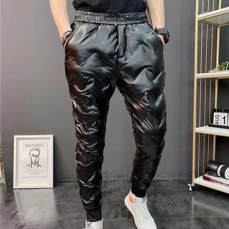 

New winter thick warm casual pants men's cold and windproof waterproof white duck down down pants men's slim feet trousers