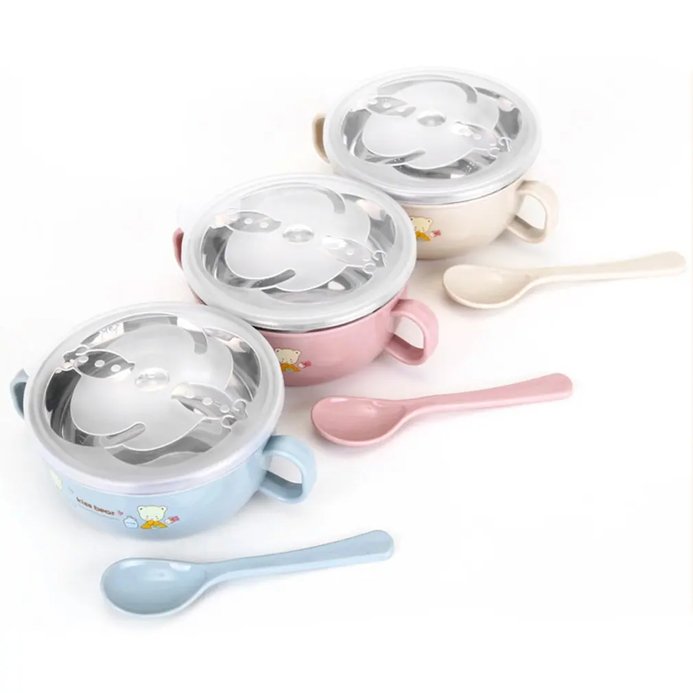 

Smart Stainless Steel Cartoon Feeding Bowl with Handles and Spoon for Babies Toddlers and Kids BPA free