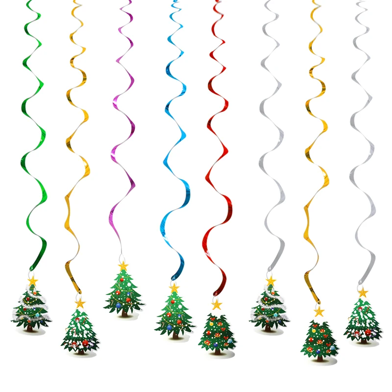 6-8pcs/set Christmas Decoration Snowflake Santa Claus Elk Ceiling Swirl Hanging Ornaments Garland for Home Xmas Party Supplies