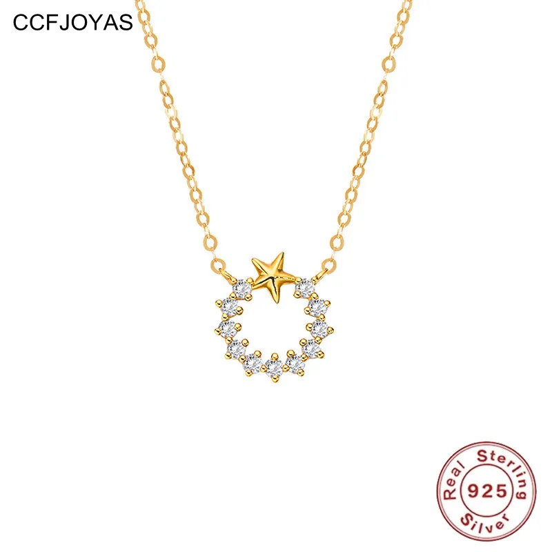 

Ювелирные изделия CCFJOYAS из стерлингового серебра 925 пробы с полыми кольцами из циркония в виде пятиконечной звезды, цвет: золото, серебро, юве...