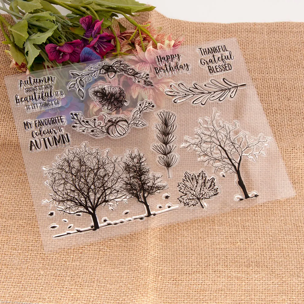 Autumn Trees Metal Cutting Dies and Clear Rubber Stamps for DIY Scrapbooking Crafts Card Making Photo Album Sheet Decoration | Дом и сад