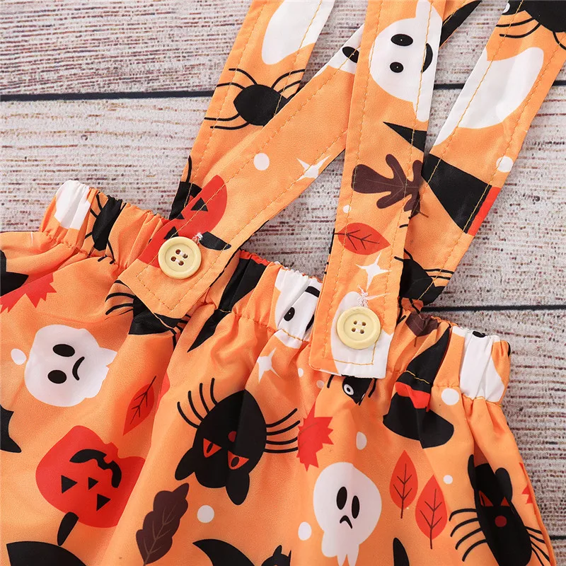 Осенняя одежда для девочек Детские наряды на Хэллоуин с принтом Тыква призрак