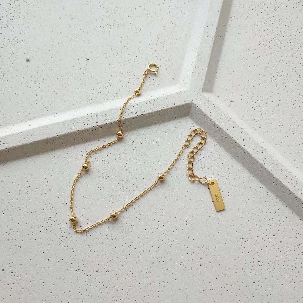 bead chain design 925 пробы Серебряный цельный плоский браслет-цепочка Фигаро 18 к золотая цепочка с бусинами женские трендовые простые ювелирные браслеты - Цвет камня: bead chain design