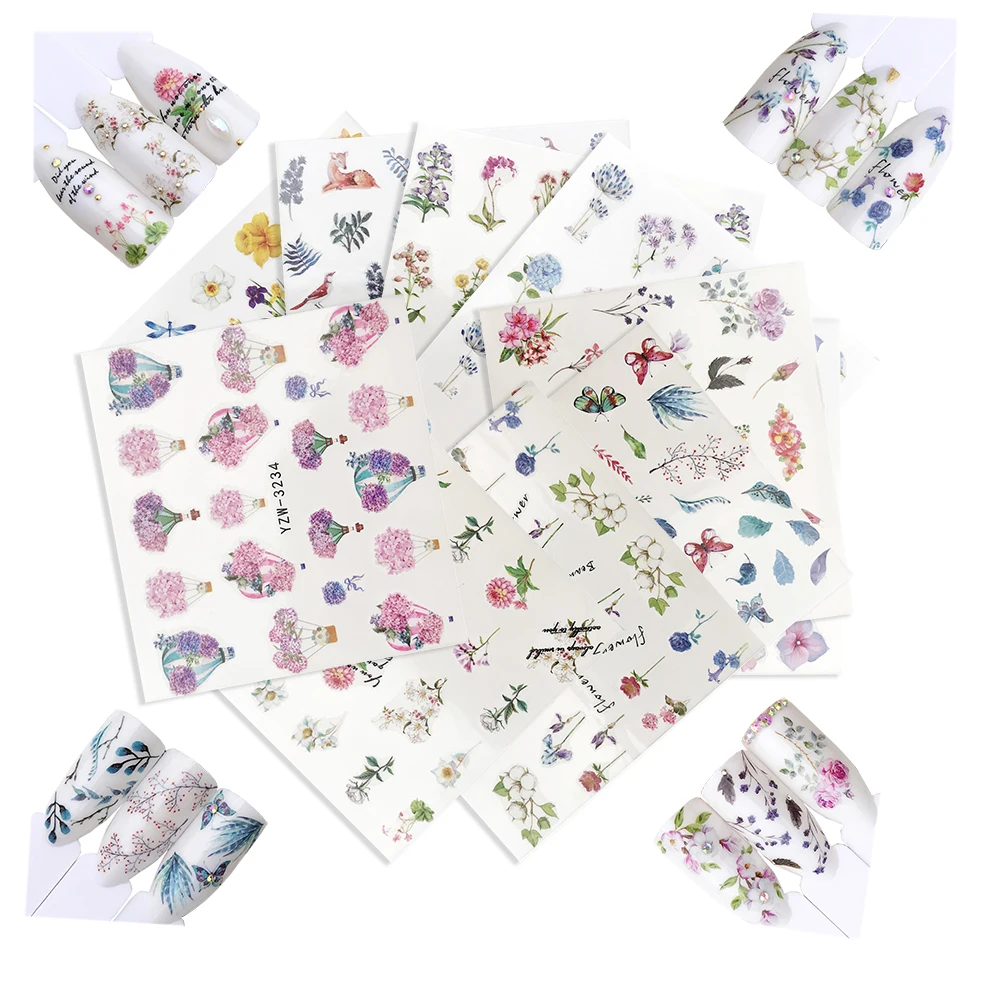 

10 Kinds/lot Design Flower Water Transfer Decals Water Nail Stickers Floral Leaves Plant Nail Stickers Nail Sticker Sticker Art