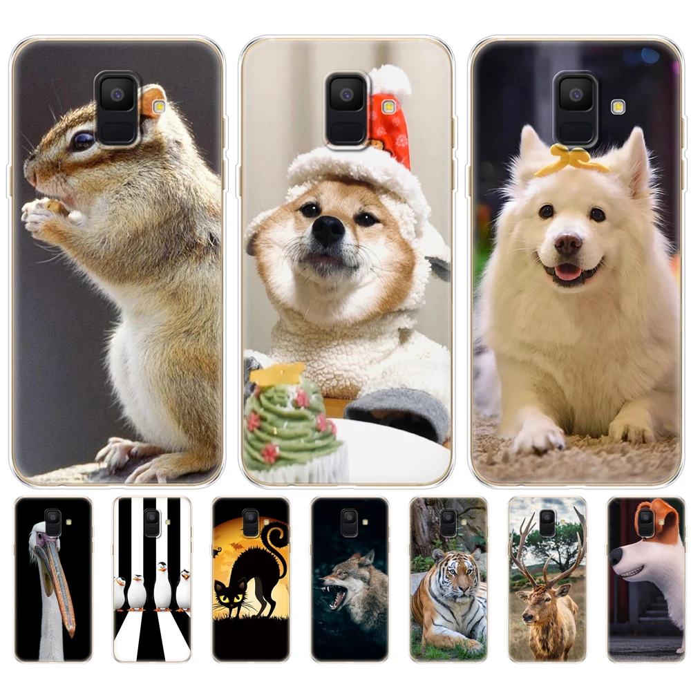 

Silicon case for Samsung Galaxy A6 A8 plus 2018 phone back cover A600 A605 A530 A730 bumper Coque cat wolf tiger dog cute Animal