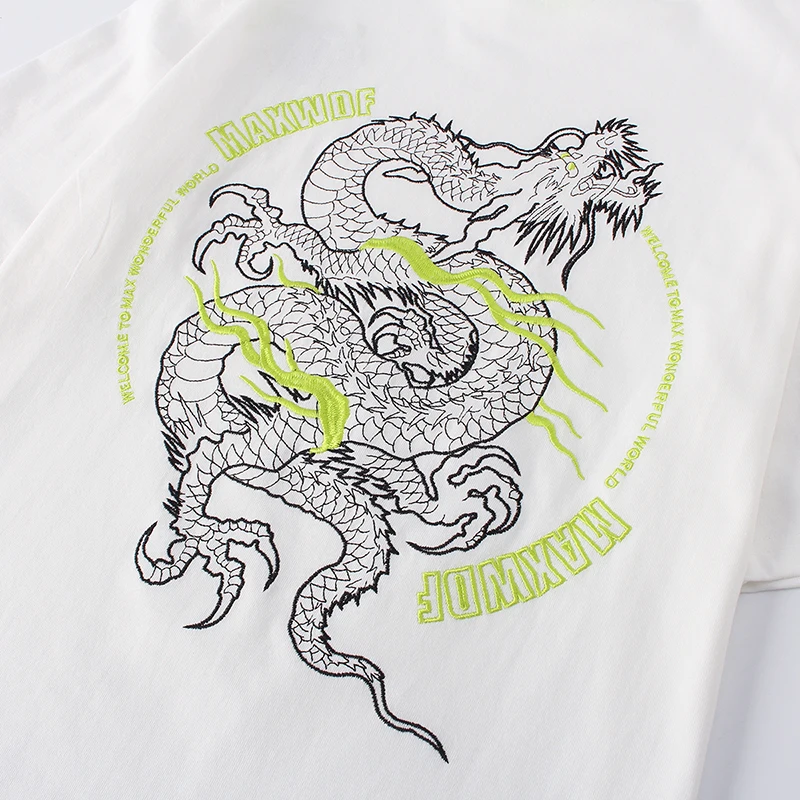 Histrex вышивка китайский дракон для мужчин футболка одежда с круглым вырезом в