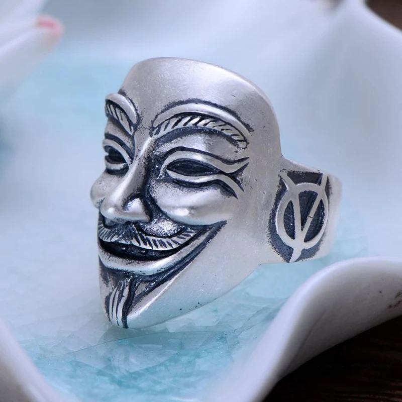Мужские кольца из стерлингового серебра 990 пробы матовое кольцо V для Vendetta Mask