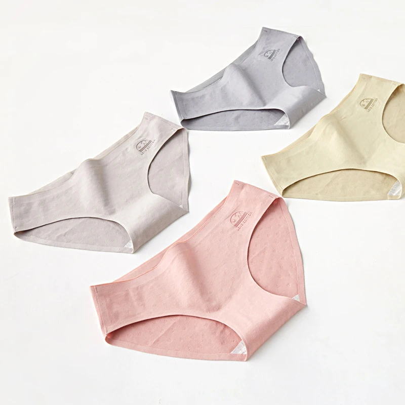 Женские хлопковые бесшовные трусики Roseheart зеленые и серые цельные со средней