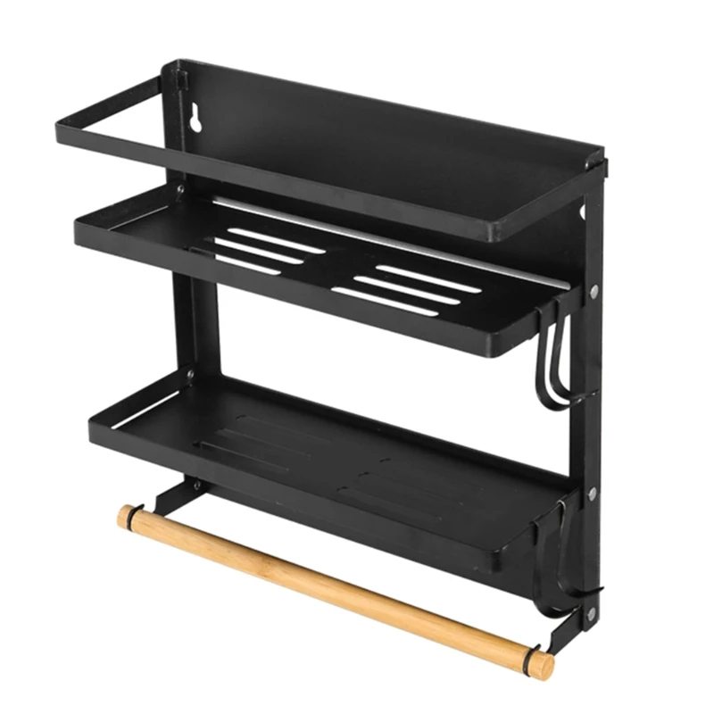 

Foldable Magnetic Refrigerator Side Spice Rack Double Tier Wall Organizer Storage Holder Paper Towel Shelf