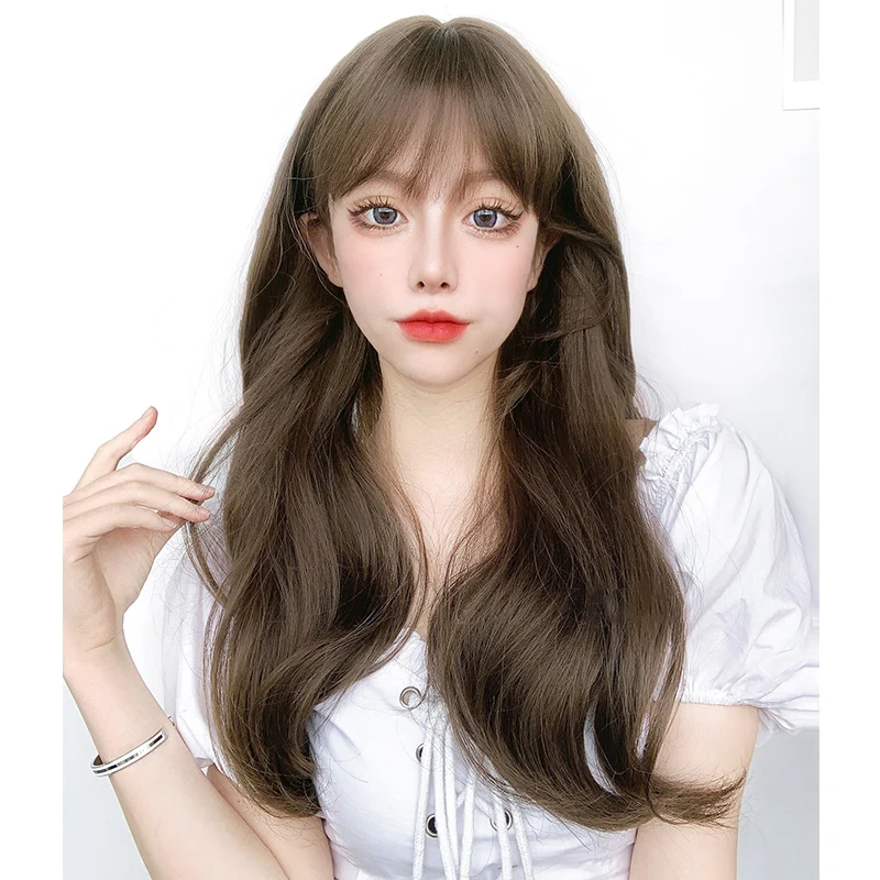 

Синтетический женский парик с длинными вьющимися волосами, большая волна, темпераментная натуральная челка, термостойкий синтетический па...