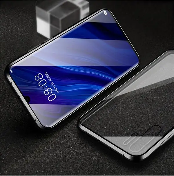 Роскошный 360 полный защитный чехол для телефона huawei P30Pro P30 чехол Магнитный чехол для P30 Lite металлический бампер двусторонний чехол - Цвет: Черный