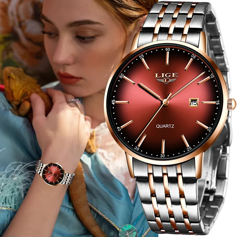 Enlarge 2021 LIGE Luxury Ladies Women Watch Waterproof Rose Gold Steel Strap Women Wristwatch Top Brand Bracelet Clocks Relogio Feminino