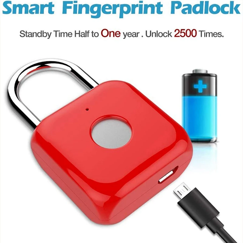 

RISE-USB Rechargeable Fingerprint Padlock Smart Press Lock Metal ligent Keyless for Gym Locker Door Luggage Case Bag