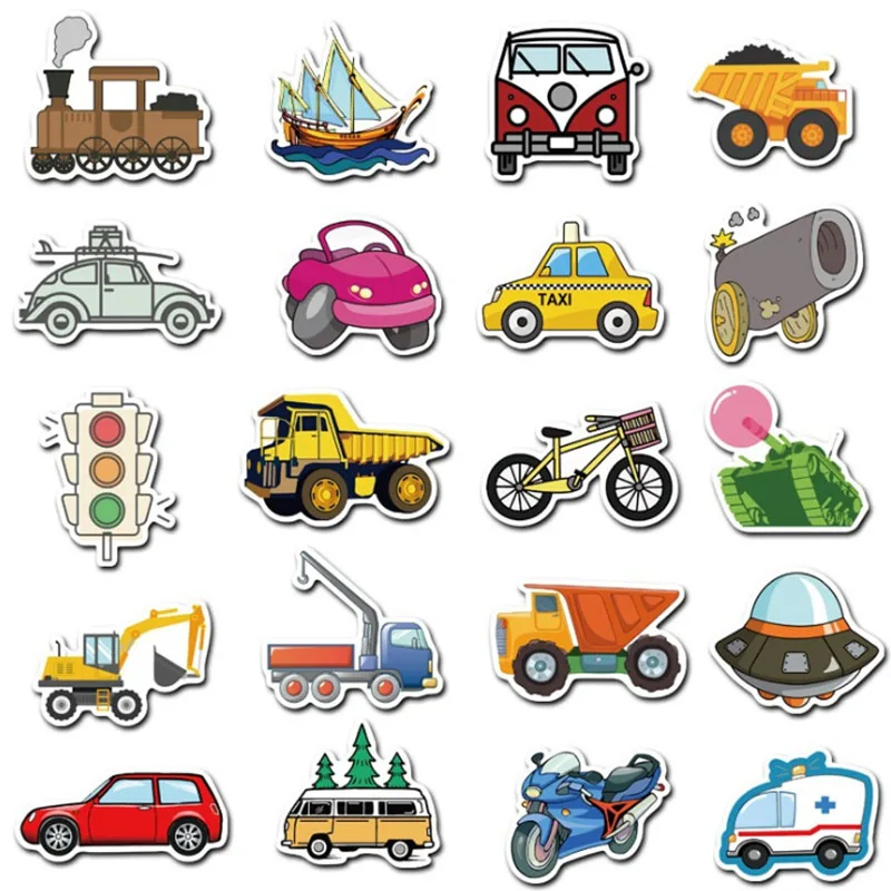 

40Pcs/Set Creative cartoon vehicles Graffiti Waterproof Skateboard Travel Suitcase Phone Laptop Luggage Stickers Cute Kids Girl