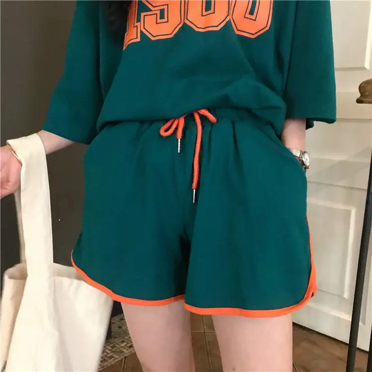 

Summer pajamas female sports student short sleeve shorts casual loose size two piece suit for outdoor home wear