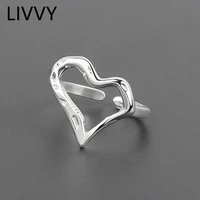livvy silver color irregular surface hollow love heart ring for women exquisite creative jewelry