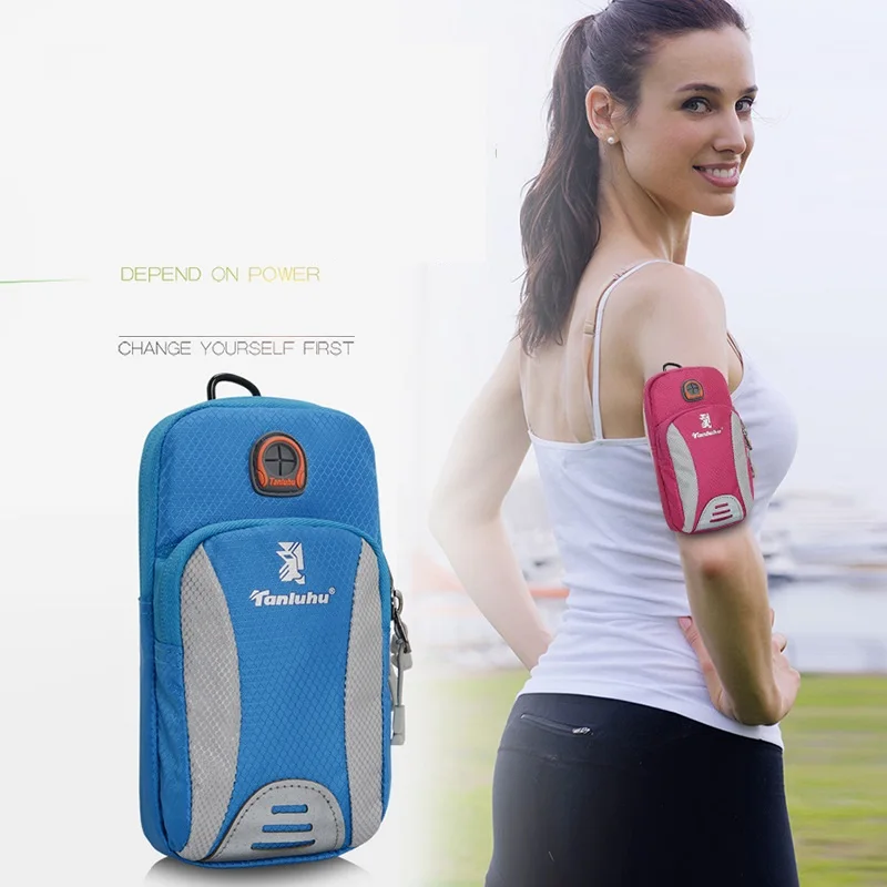 

Outdoor Sports Running Mobile Holder Arm Bag Fitness Earphone hole Design Wrist Bag Shoulder Carrying Arm Band For Men Women
