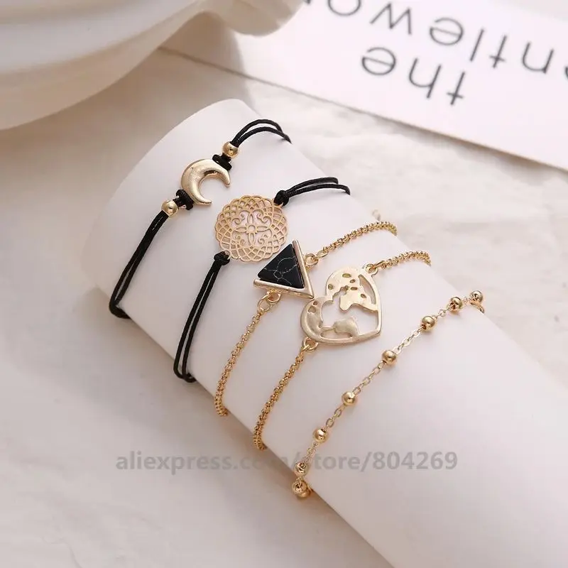 

Fashion Jewelry Accessories Women Triangular Black Moon Bracelet Set Hot Sales