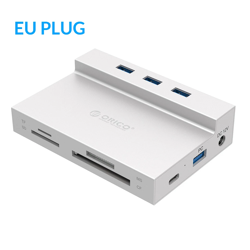 ORICO Мульти USB 3,0 концентратор для RJ45 SD/TF/ms/CF Тип C адаптер OTG сплиттер Поддержка BC1.2 Зарядка для компьютера ноутбука аксессуары - Цвет: Sliver EU Plug