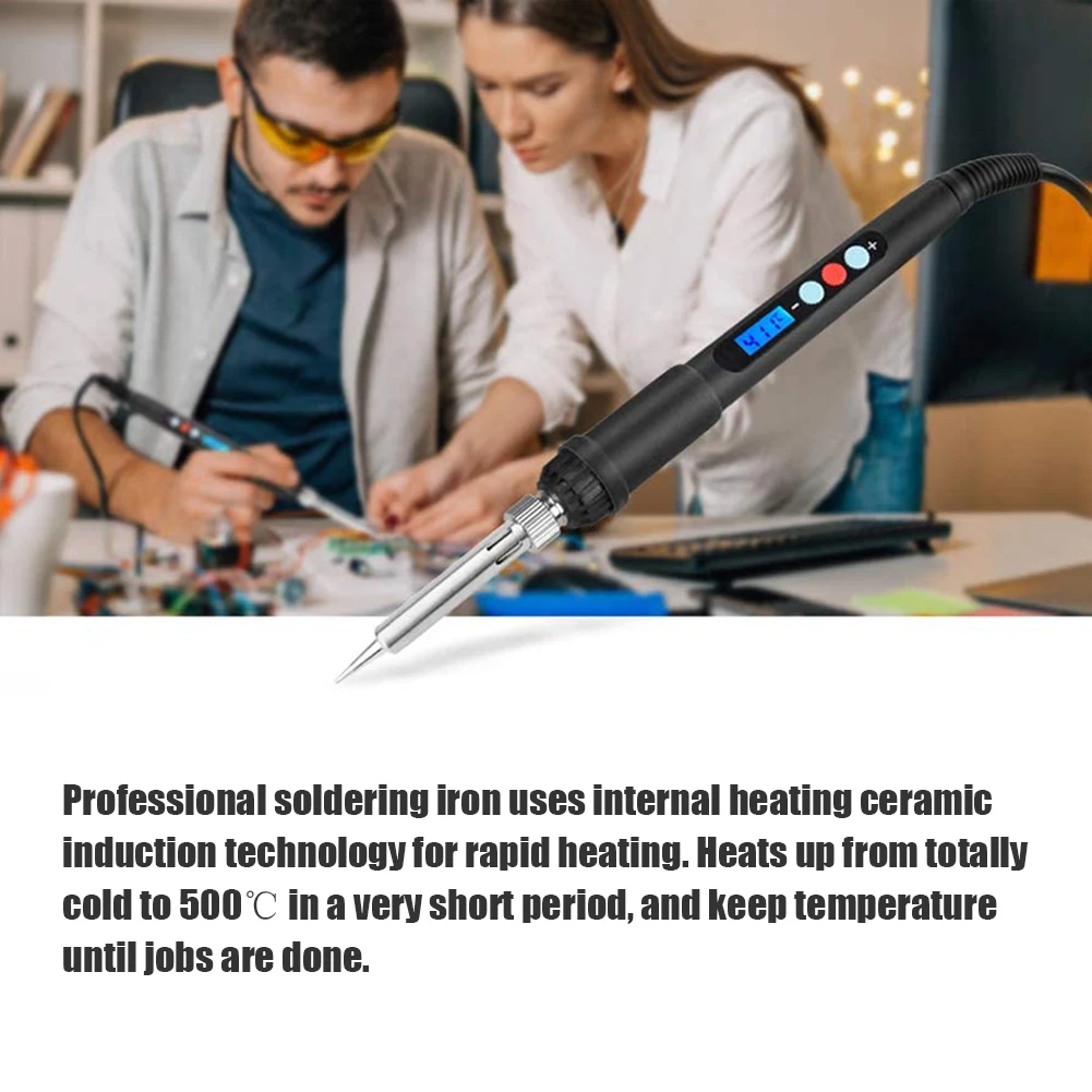 

Soldering Iron Kit Temperature Adjustable Ceramic Heater LCD 60W with Tips Stand Solder Tube for Electronic DIY
