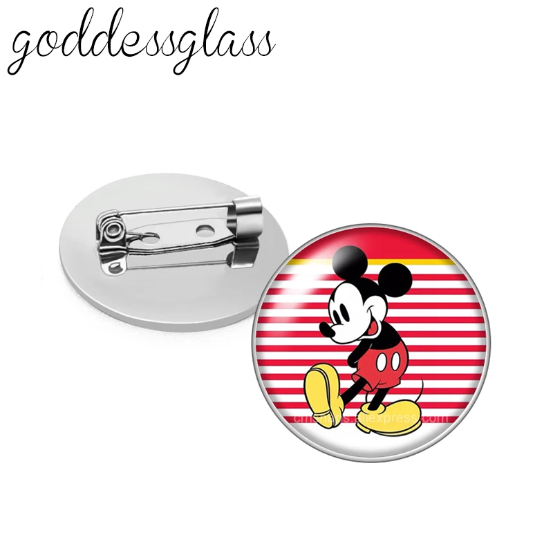 Брошь со стеклянным кабошоном в виде купола с изображением Диснея Микки Мауса