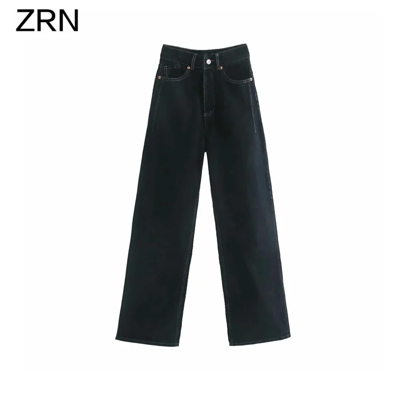 ZRN женские модные винтажные джинсы с высокой талией черные брюки на молнии