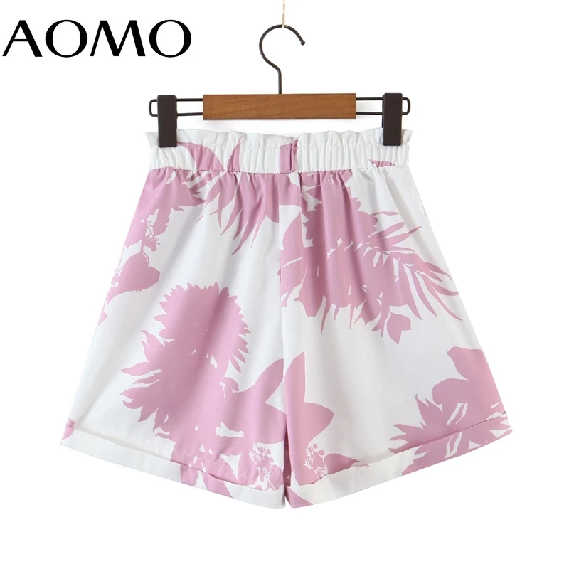 

AOMO Women Vintage Leaves Shorts Strethy Waist Pockets Female Retro Casual Shorts Pantalones RB44A