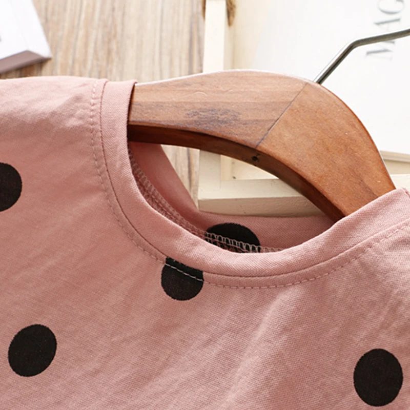 Модный комплект одежды для девочек новинка милая рубашка в горошек с юбкой виде