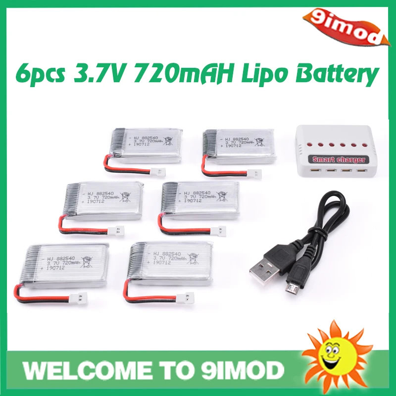 6pcs and Charger 4/5/6 шт. 3,7 V 720mAh литий-полимерный Батарея с Зарядное устройство 802540 для Syma X5C X5SC Skytech M68 MJX X705C яде A8 A9 Feiyue 328 радиоуправляемая модель - Цвет: 6pcs and Charger