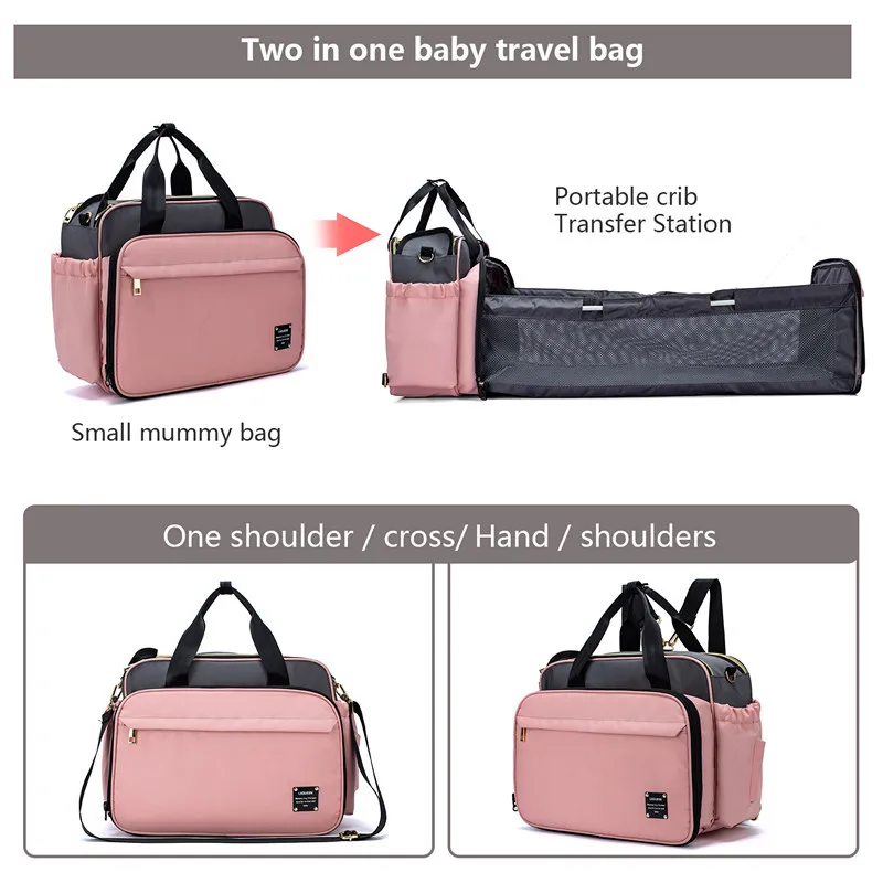 Portable Folding Crib Multifunction Baby Diaper Bag Large Capacity Maternity Diaper Backpack Mummy Travel Handbag Baby Nappy Bag images - 6