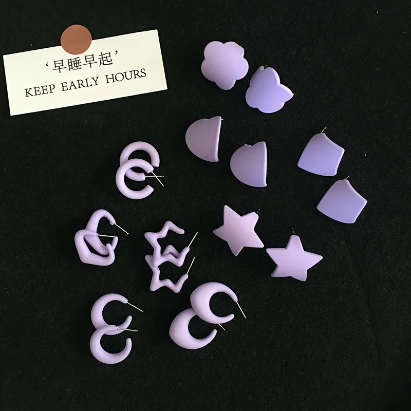 

Valentine's Day present Fashion Jewelry Purple Earrings Allergy Free Needles Acrylic C Shape Pentagram Unusual Earrings for Wome